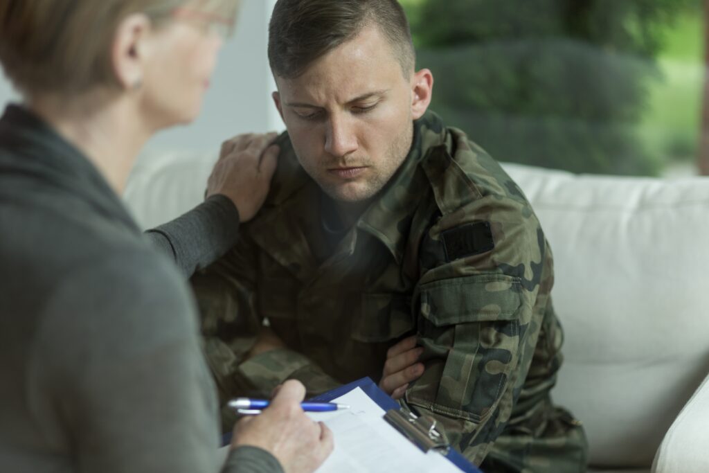 Veteran meeting with doctor for pain management